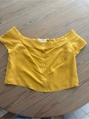 Eve Gravel Mustard Yellow Off-Shoulder Button Crop Top